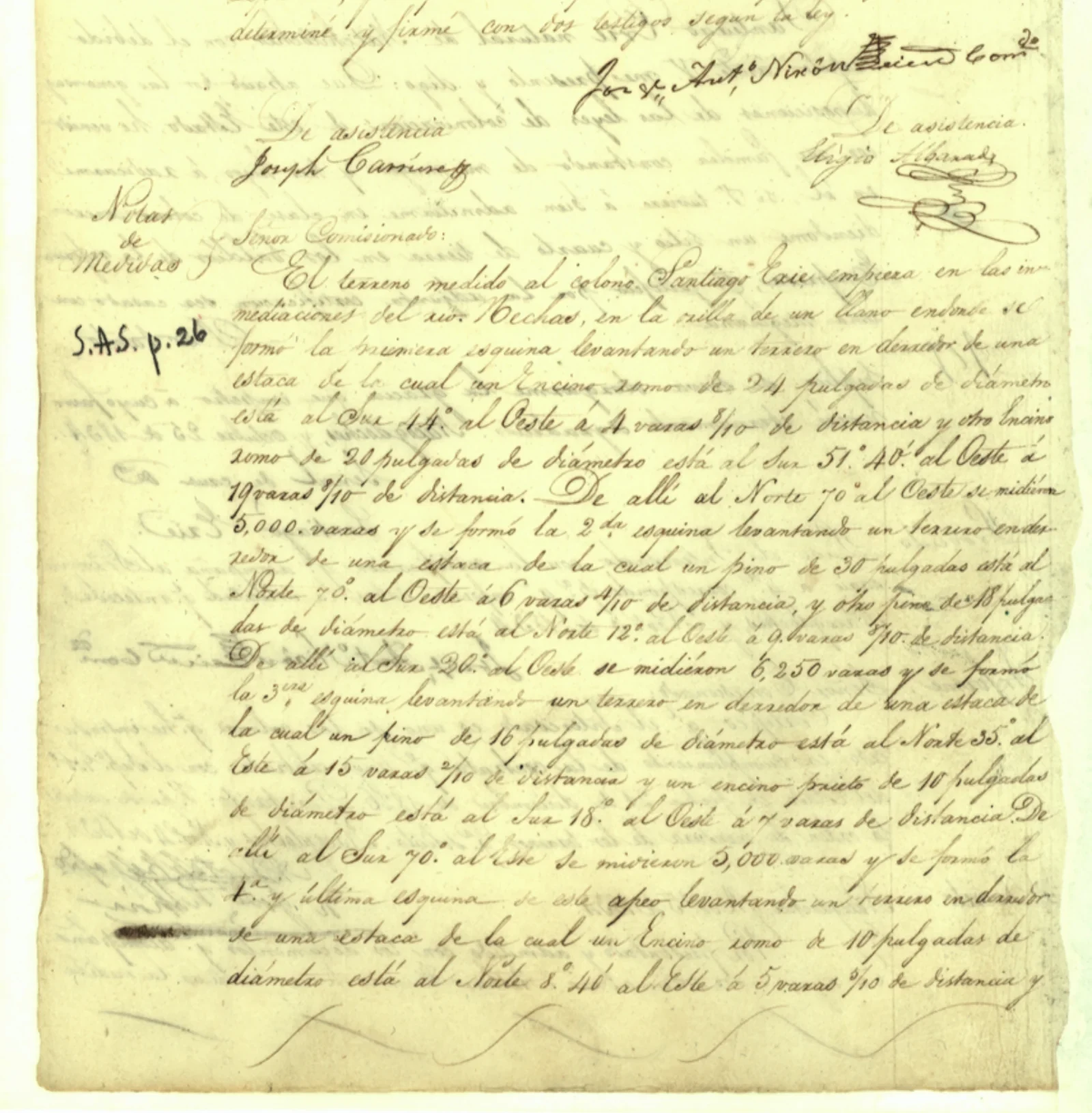 Erie, James [Santiago] Original Cursive Land Grant & Field Notes (Angelina County, Abstract A-12)